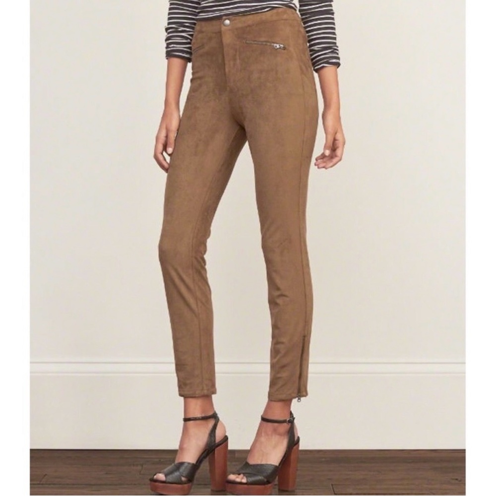 Abercrombie &‎ Fitch Faux Vegan Suede High Rise Ankle Zip Pants Caramel Size 4